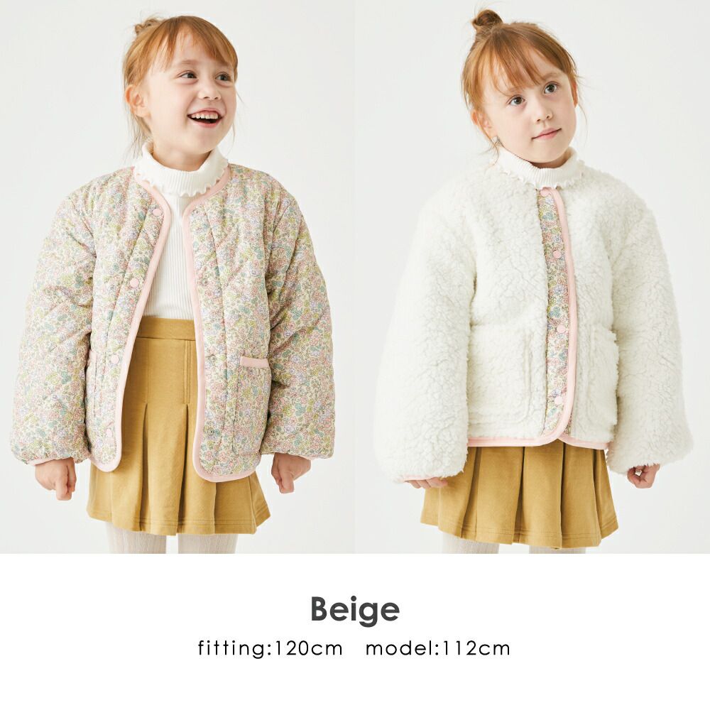 日本 evercloset - 雙面毛絨可愛花保暖外套-深藍x紫系