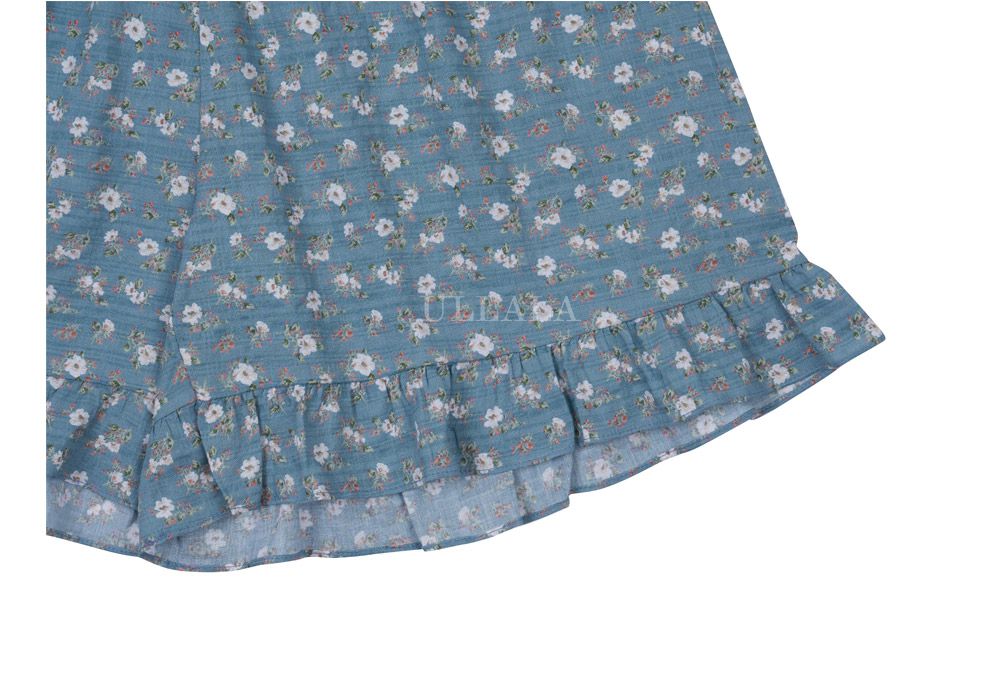 韓國 ULLALA - 蕾絲花邊無袖睡衣(兩件式)-藍 (FREE)