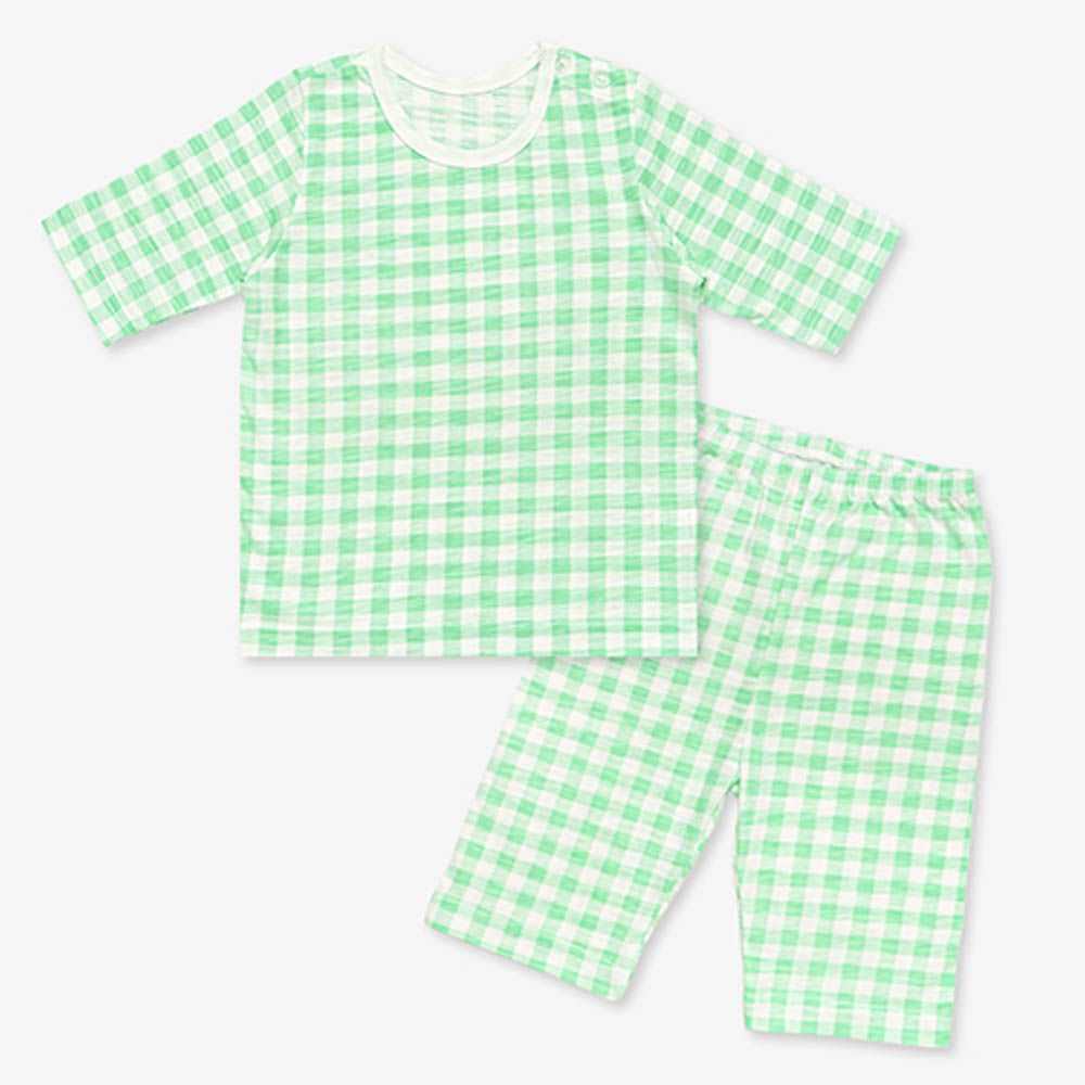 韓製莫代爾透氣7分袖家居服-經典格子-綠