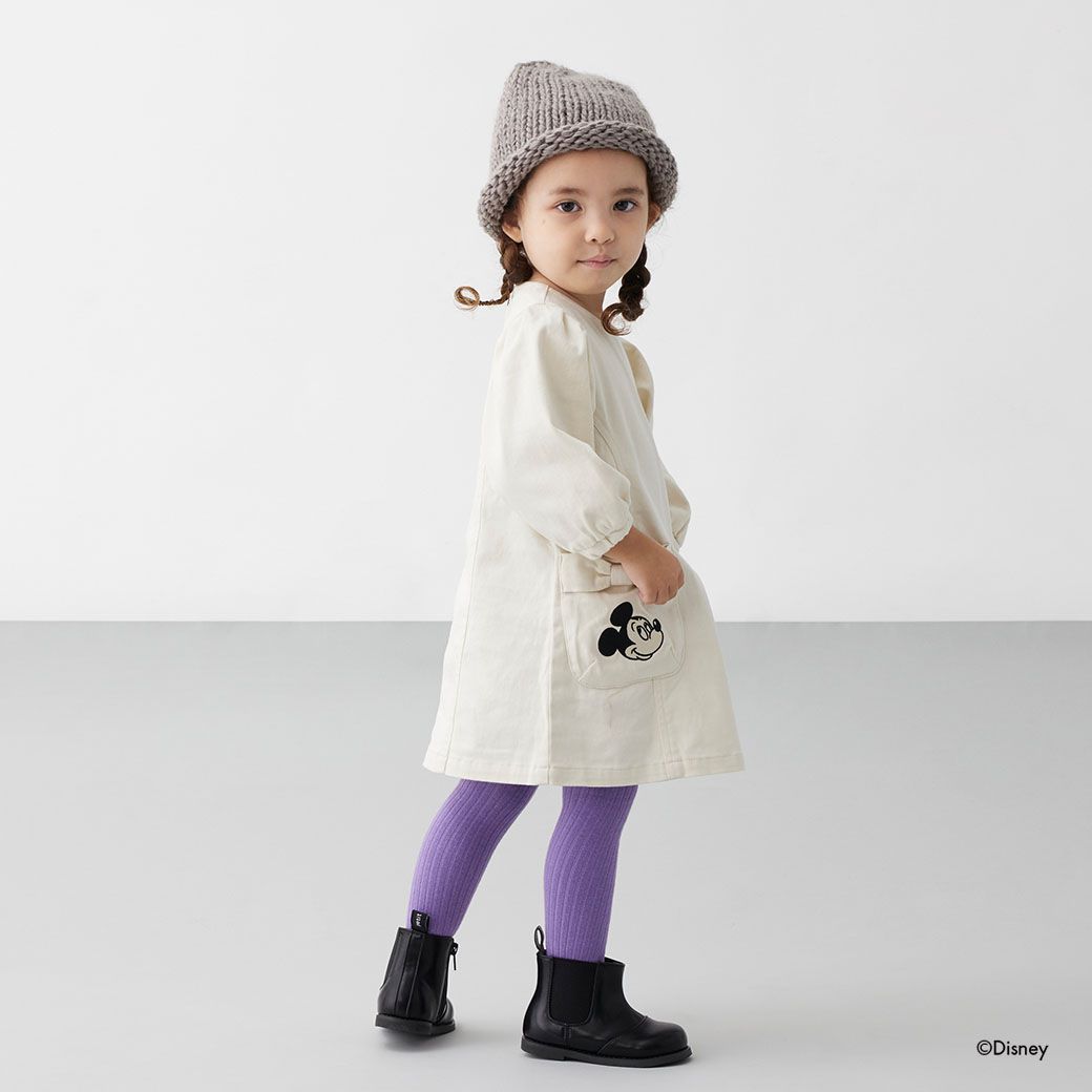 日本 petit main - 聯名款 俏麗蝴蝶結口袋長袖洋裝-丹寧藍