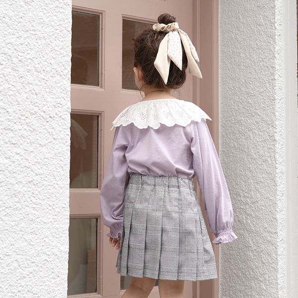 日本 Lycee mine - 大片荷葉蕾絲領束口長袖上衣-薰衣草