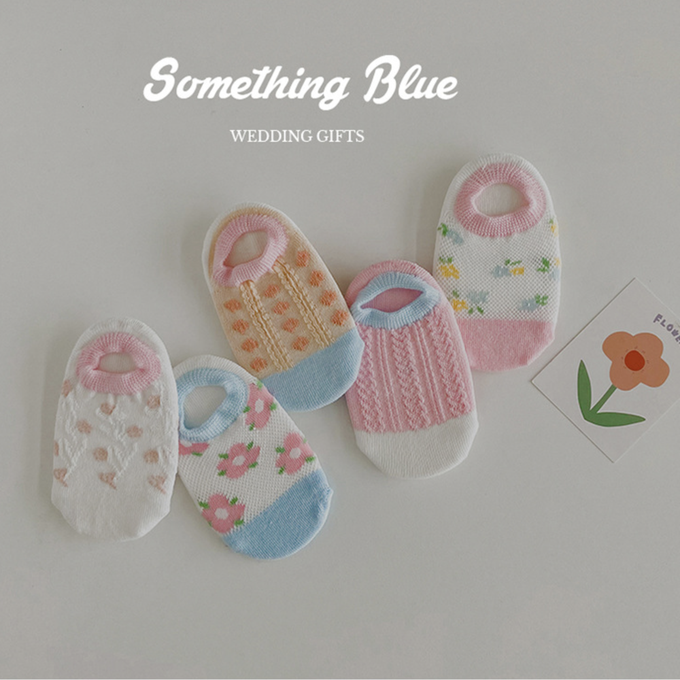 love, charlotte - 馬卡龍色粉嫩小花網眼隱形棉襪-5 雙一組