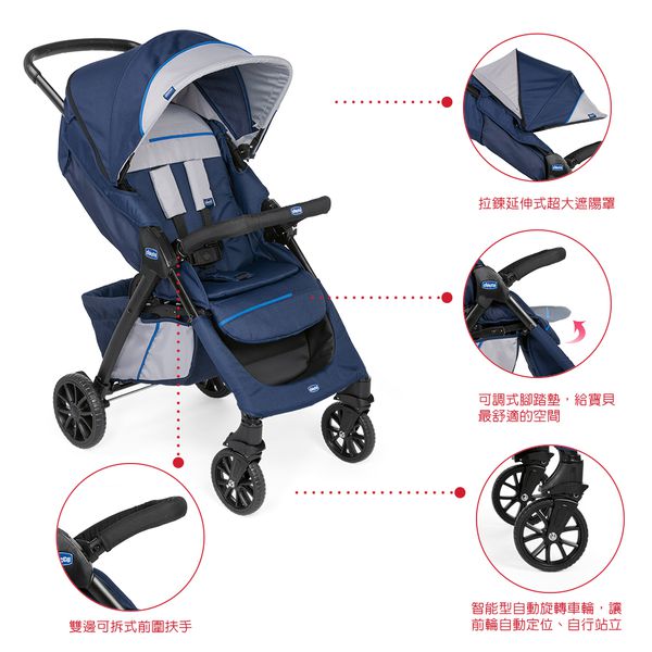 義大利 chicco - Kwik.One輕量休旅秒收車+KeyFit 手提汽座組-海軍藍