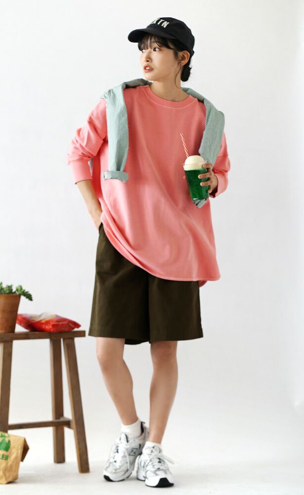 日本 zootie - 100%棉  百搭圓領薄長袖上衣-柳橙橘