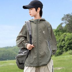 babybody - UPF50+原紗防曬連帽外套-長拉鍊-綠色