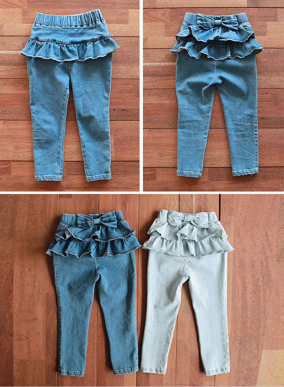 韓國 PuellaFLO - 蝴蝶結蛋糕裙長褲-深藍