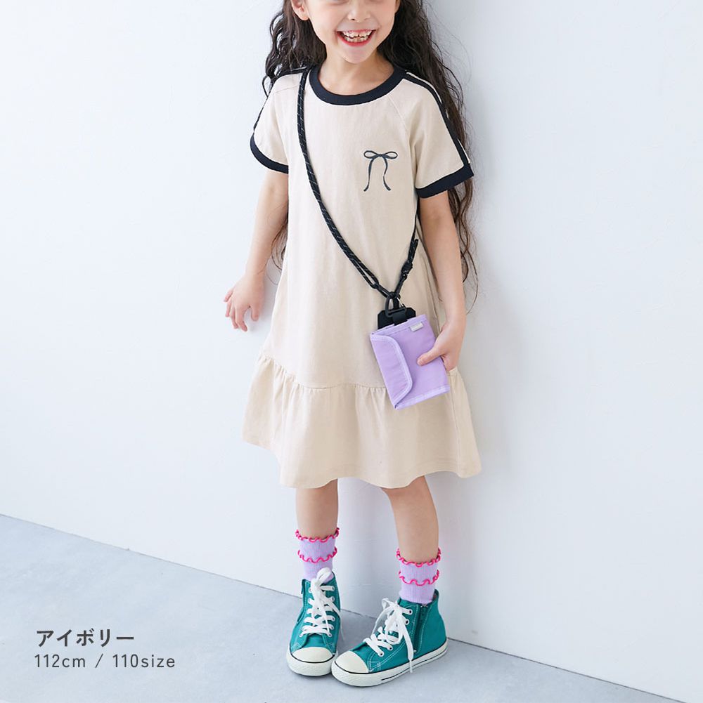 純棉舒適運動風短袖洋裝-刺繡蝴蝶結-象牙米