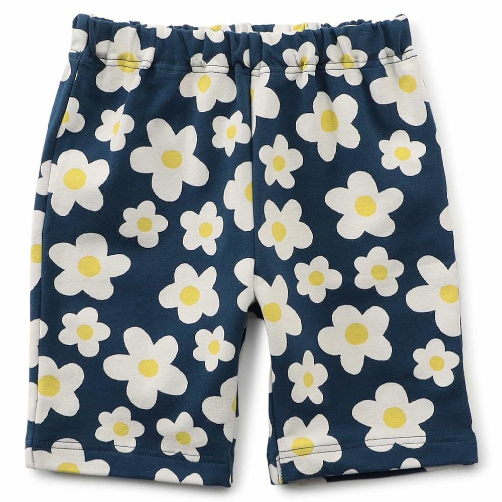 DAISUKI 可愛印花短褲-白花-深藍