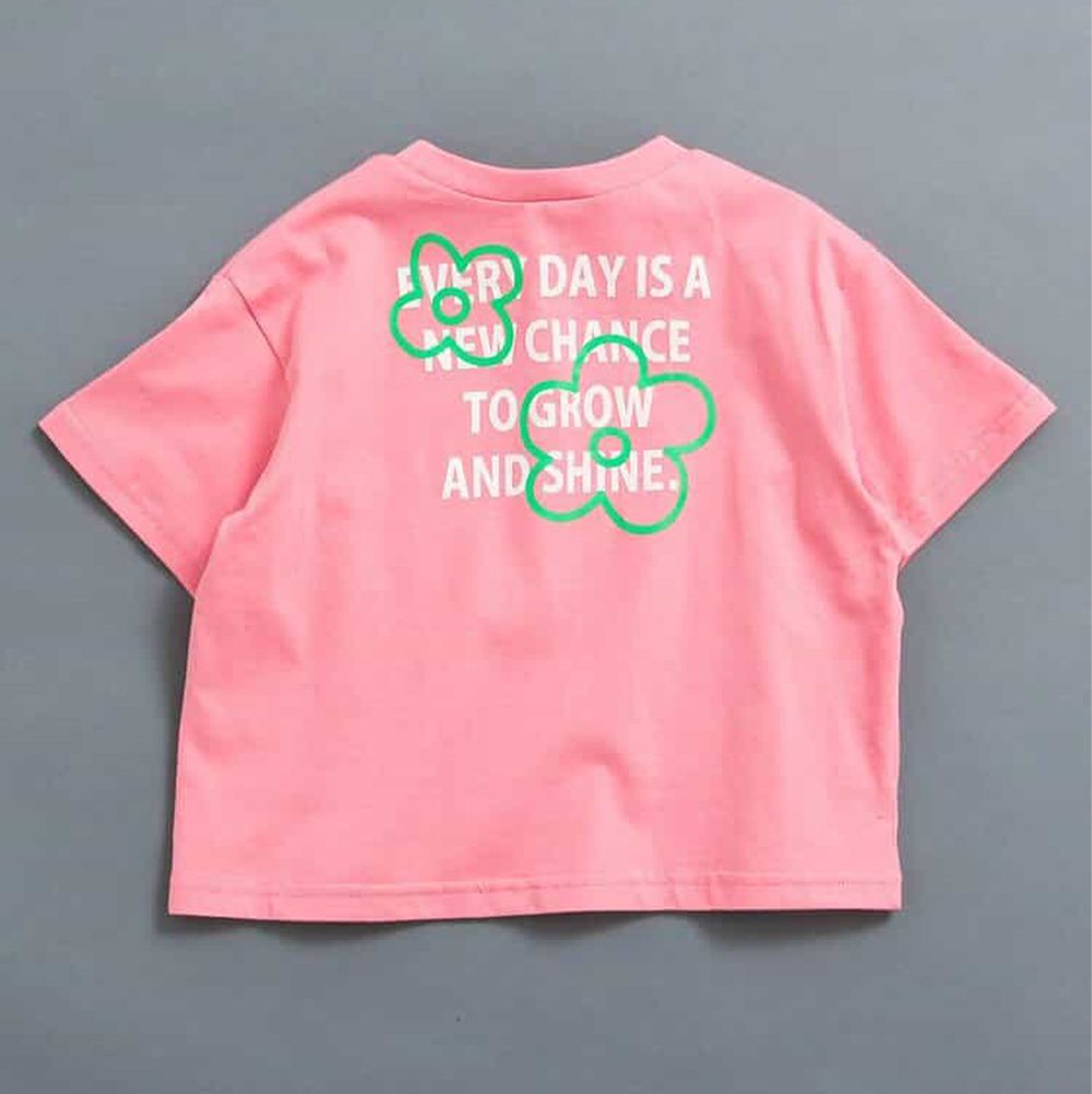 100%棉 背後簡約英文印花短袖上衣-粉紅