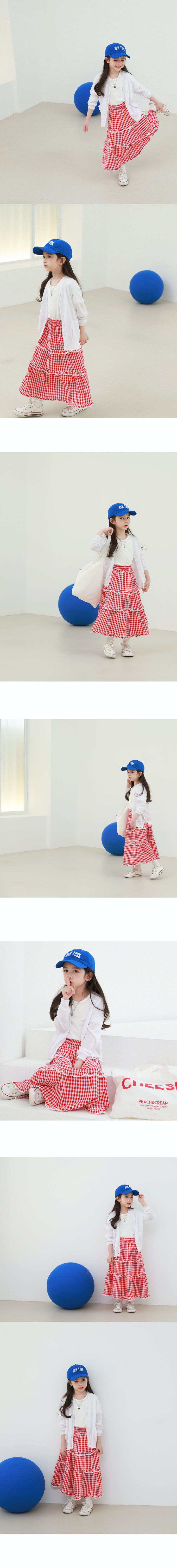 韓國 J KIDS - 鬆緊腰層次拼接蛋糕長裙-格子-紅X白