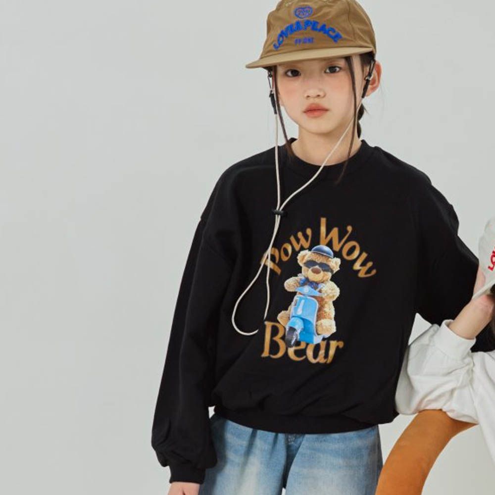 sm2 摩托車熊熊印純棉長袖大學T-黑