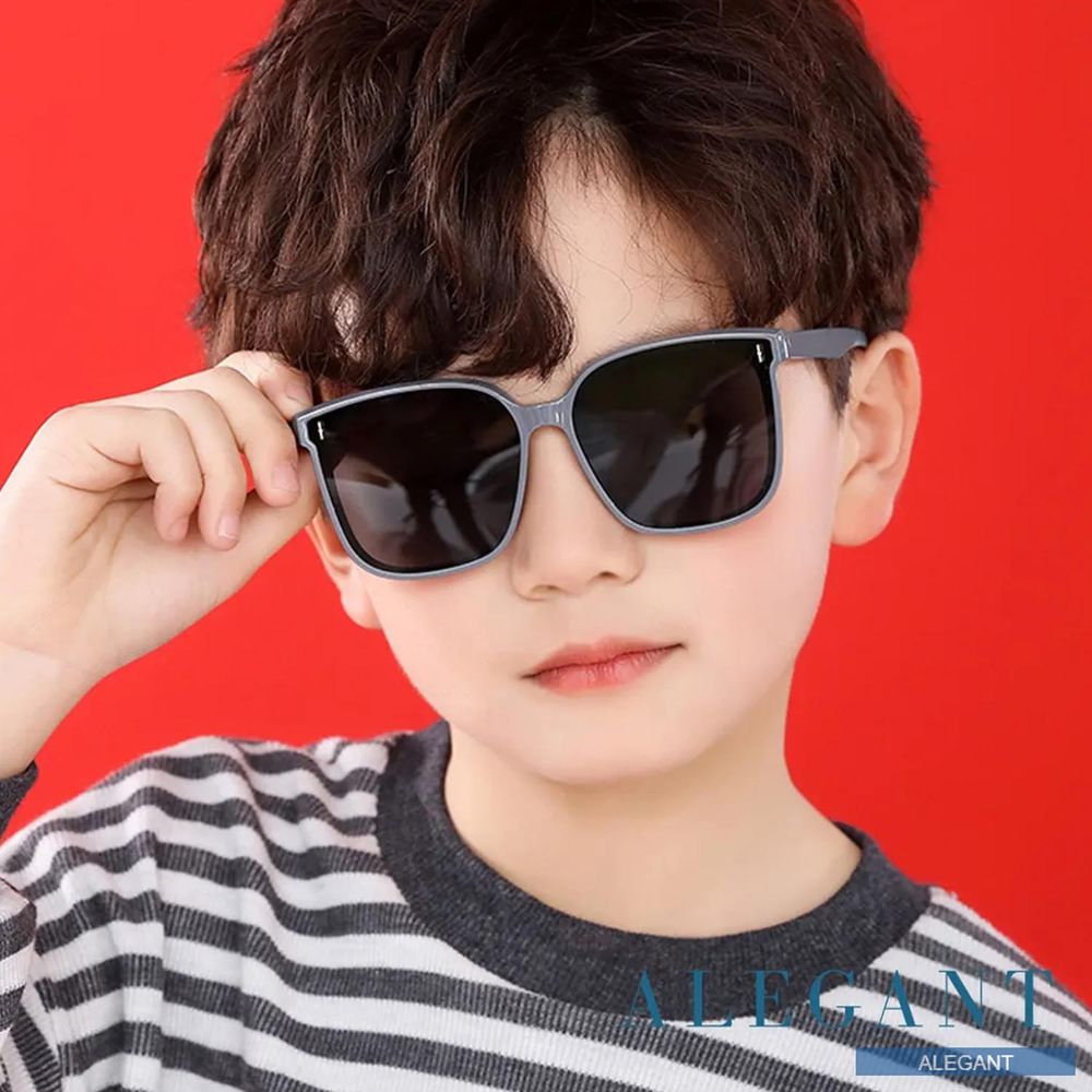 ALEGANT - 童樂時尚海豹灰兒童專用輕量矽膠彈性太陽眼鏡/UV400方框偏光墨鏡
