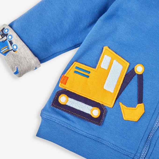 英國 JoJo Maman BeBe - 幼/兒童雙面穿100%純棉保暖連帽外套-挖掘機