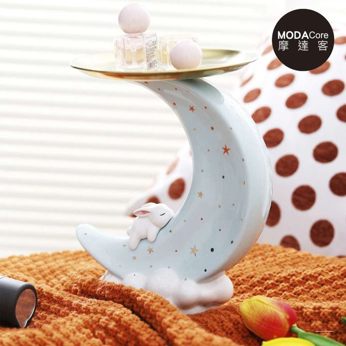 MODACore 摩達客 - ◉春節開運◉超萌祈願小白兔星星彎月頂托盤陶瓷擺飾-三色可選-粉紅