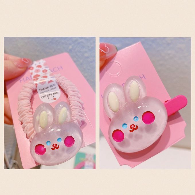 Love, Charlotte - 可愛腮紅兔兔髮夾髮圈-2件組