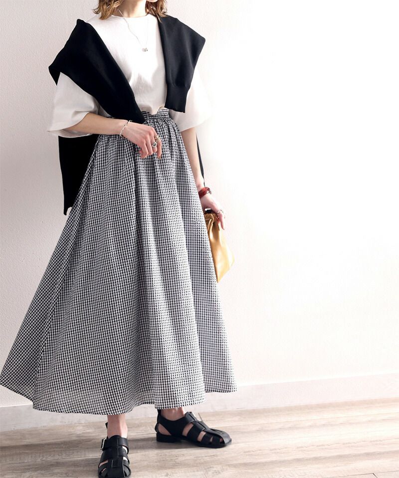 日本 Classical Elf - 春日休閒百搭長裙-直條紋-水藍