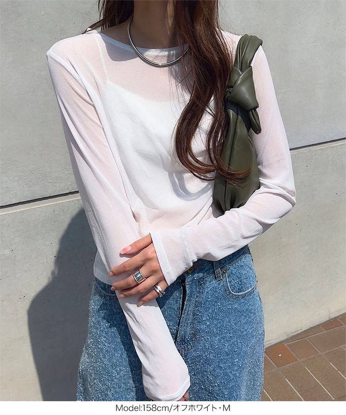 日本 Kobe Lettuce - 華美透膚內搭長袖上衣-圓點圓領-黑