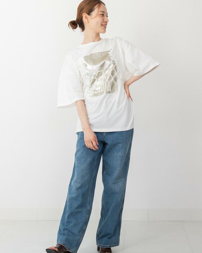 日本 gleam - 燙金光澤廓形寬版天竺棉短袖T恤-金x奶油杏