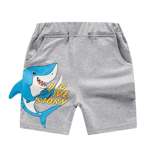 BE TOP - 純棉立體造型休閒短褲-鯊魚用餐-灰色