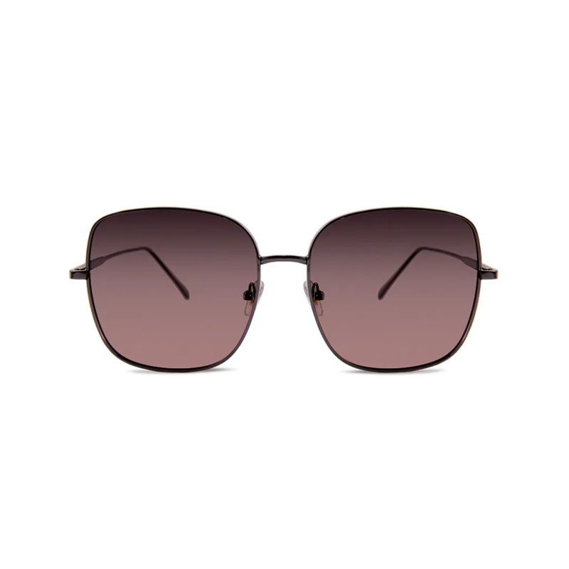 ALEGANT - 韓系超人氣瑩彩灰粉漸層微方鈦銀細框偏光墨鏡│UV400太陽眼鏡