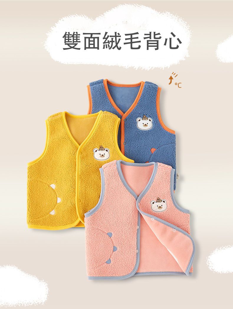 羊羔絨保暖加絨背心-熊熊-黃色