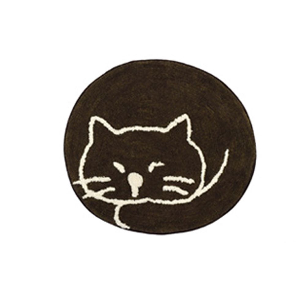 日本 TOMO - 打瞌睡小動物圓地墊/腳踏墊-黑貓 (約43×47cm)
