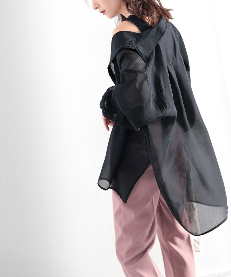 日本 Classical Elf - 空氣感透膚翻領薄襯衫-灰棕