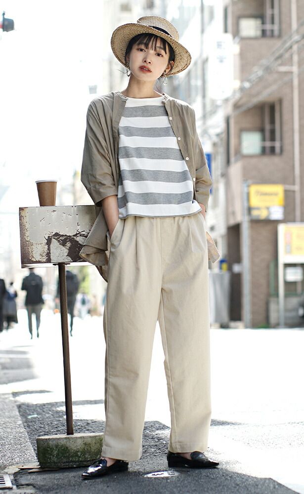 日本 zootie - 棉麻透氣直筒長褲-米杏