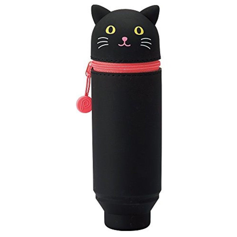 日本文具 LIHIT - 直立式可伸縮鉛筆盒(22支筆)-貓咪-黑 (Big size)