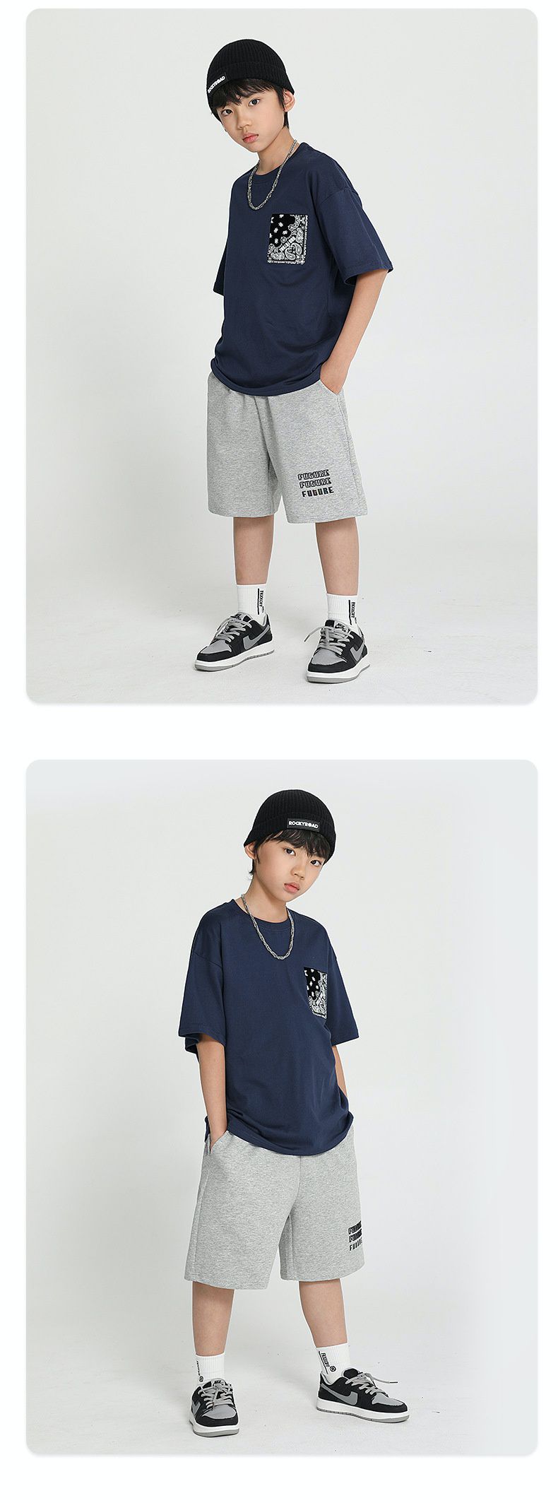 個性五分短褲-英文字母-灰色