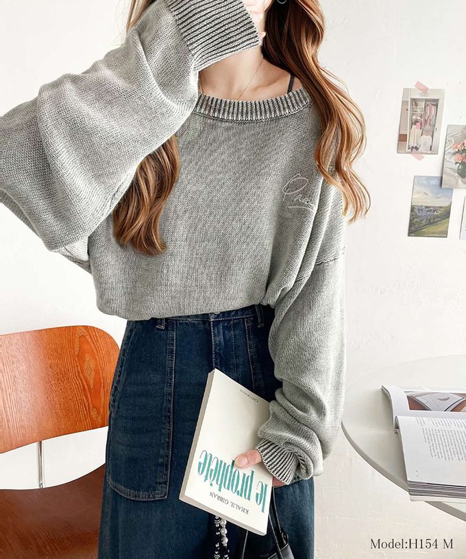 日本 Classical Elf - 厚磅棉復古刷色感logo長袖上衣-米灰