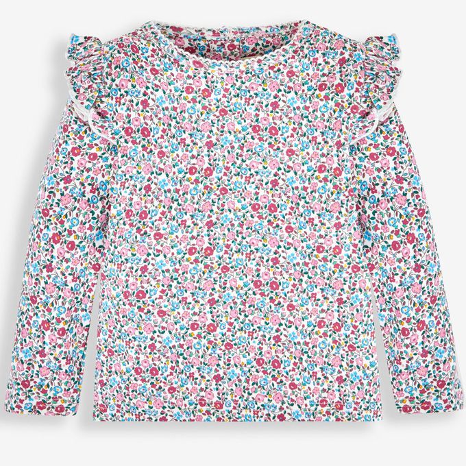 英國 JoJo Maman BeBe - 幼/兒童100%純棉長袖上衣 2 件組(可當內搭)-粉色碎花