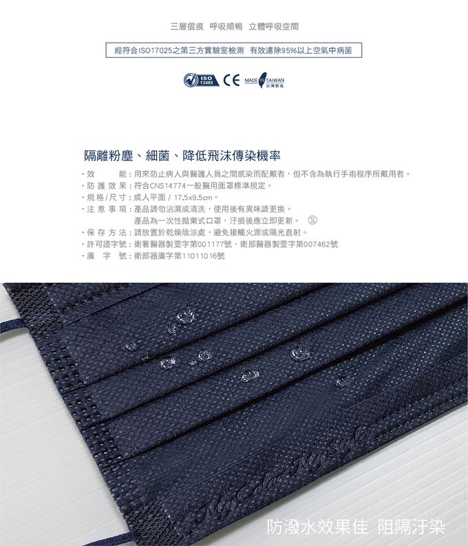 CSD中衛 - 醫療口罩-成人平面-深丹寧 (50片/盒)