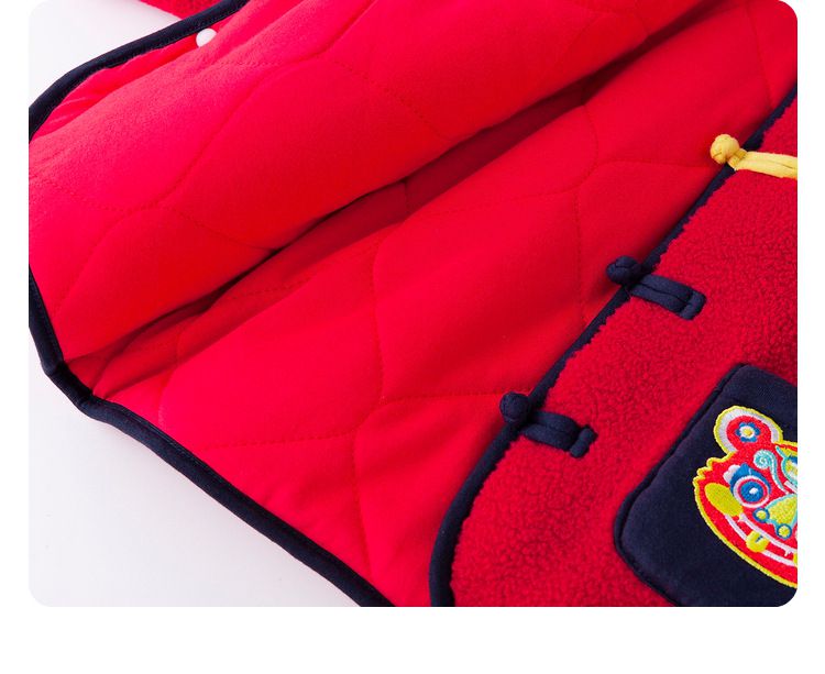 唐裝風夾棉長袖外套-英文字+年獸-深藍色