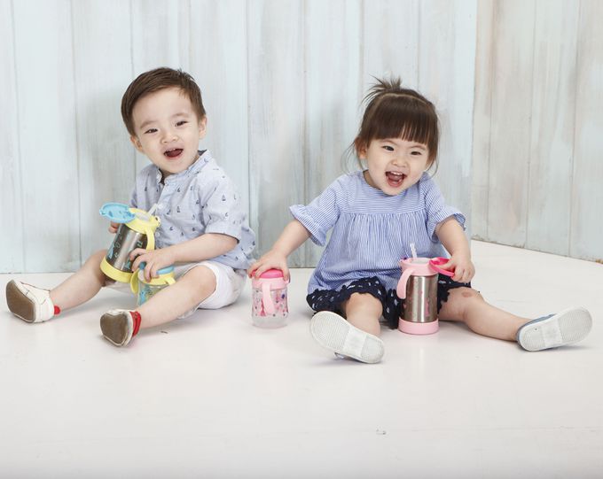 日本 Richell 利其爾 - TLI 兒童雙握把不鏽鋼吸管保溫杯-艾登熊-300mL [7個月起]