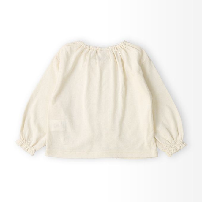 日本 ZOOLAND - 胸前層次摺邊圓領長袖上衣-緹花紋理-粉紅