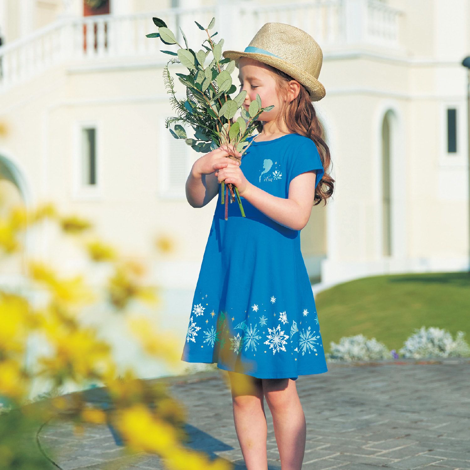 日本千趣會 - 迪士尼 傘狀印花短袖洋裝-冰雪奇緣-水藍