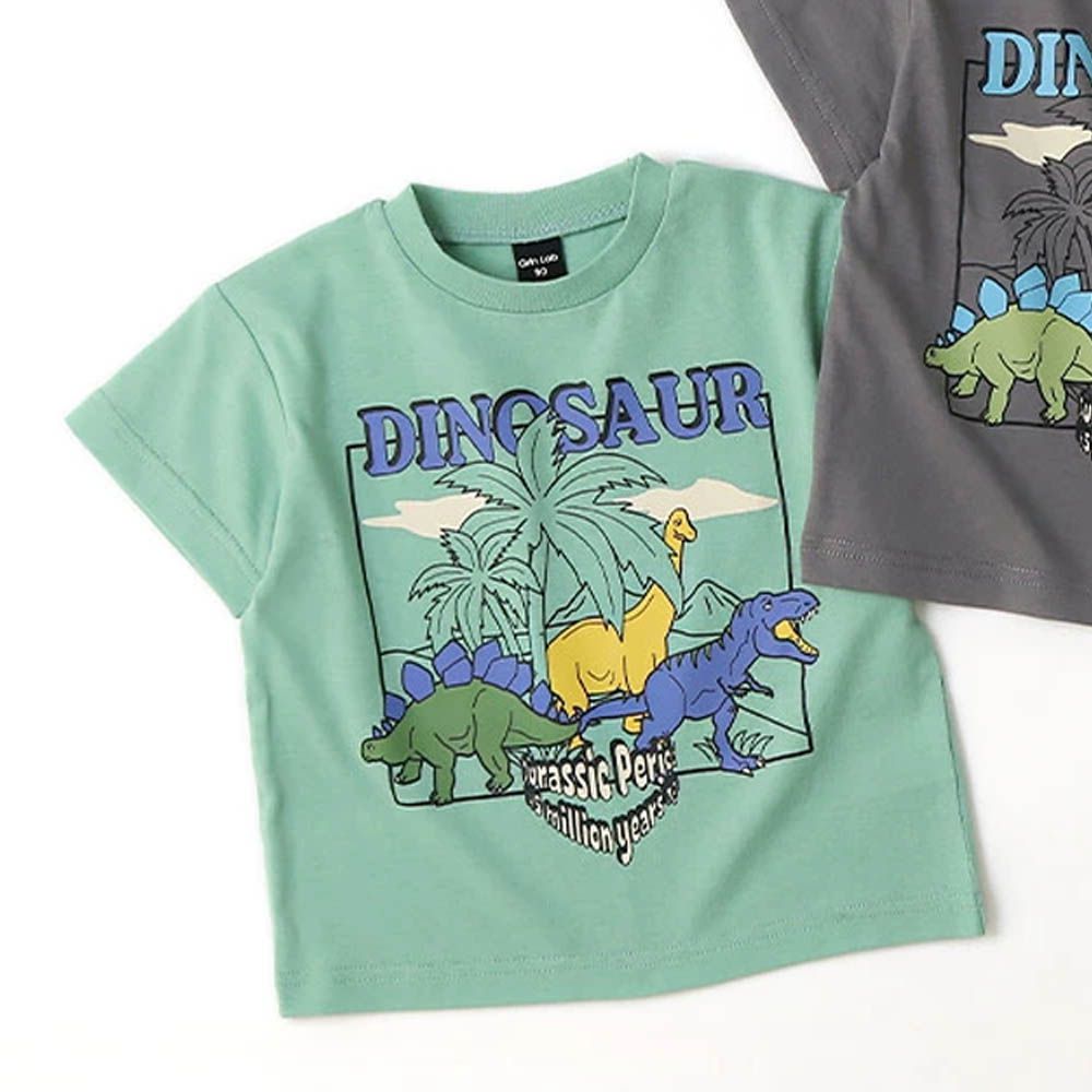 [低價]定番印花短袖上衣-恐龍-薄荷綠