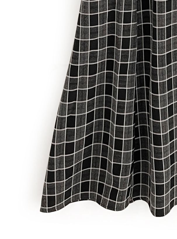 日本 GRL - 斗篷領格紋拼接兩件式洋裝-黑