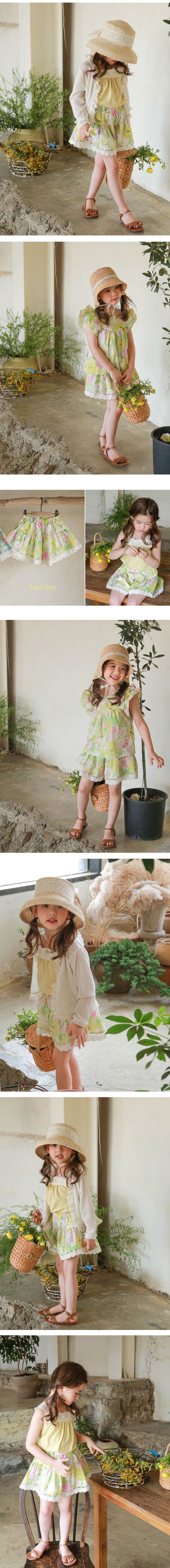 韓國 Puellaflo - 鬆緊腰花蘊蕾布拼接短褲-黃X綠