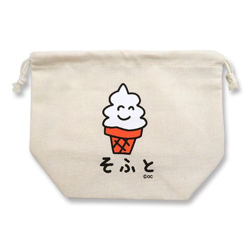 日本 OKUTANI - 童趣插畫純棉收納束口袋-霜淇淋 (21x17x9cm)