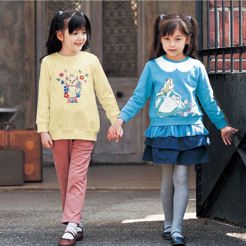 日本千趣會 - 迪士尼裏毛長袖上衣-瑪麗貓與花-奶油黃