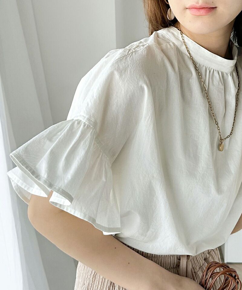 日本 Classical Elf - 2WAY透氣荷葉袖圓領襯衫-白