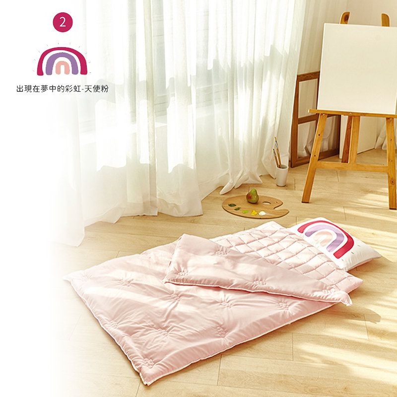 正韓Hello HiZoo - 純手工製莫代爾防蟎抗菌彩虹兒童睡袋(枕頭+睡墊+被子)-天使粉
