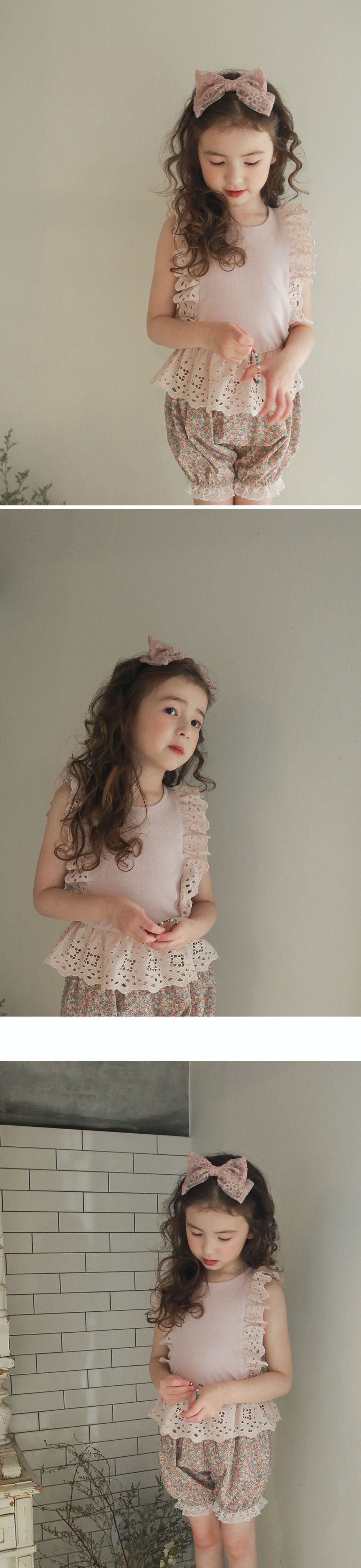 韓國 PuellaFLO - 鏤空荷葉無袖上衣-藕粉