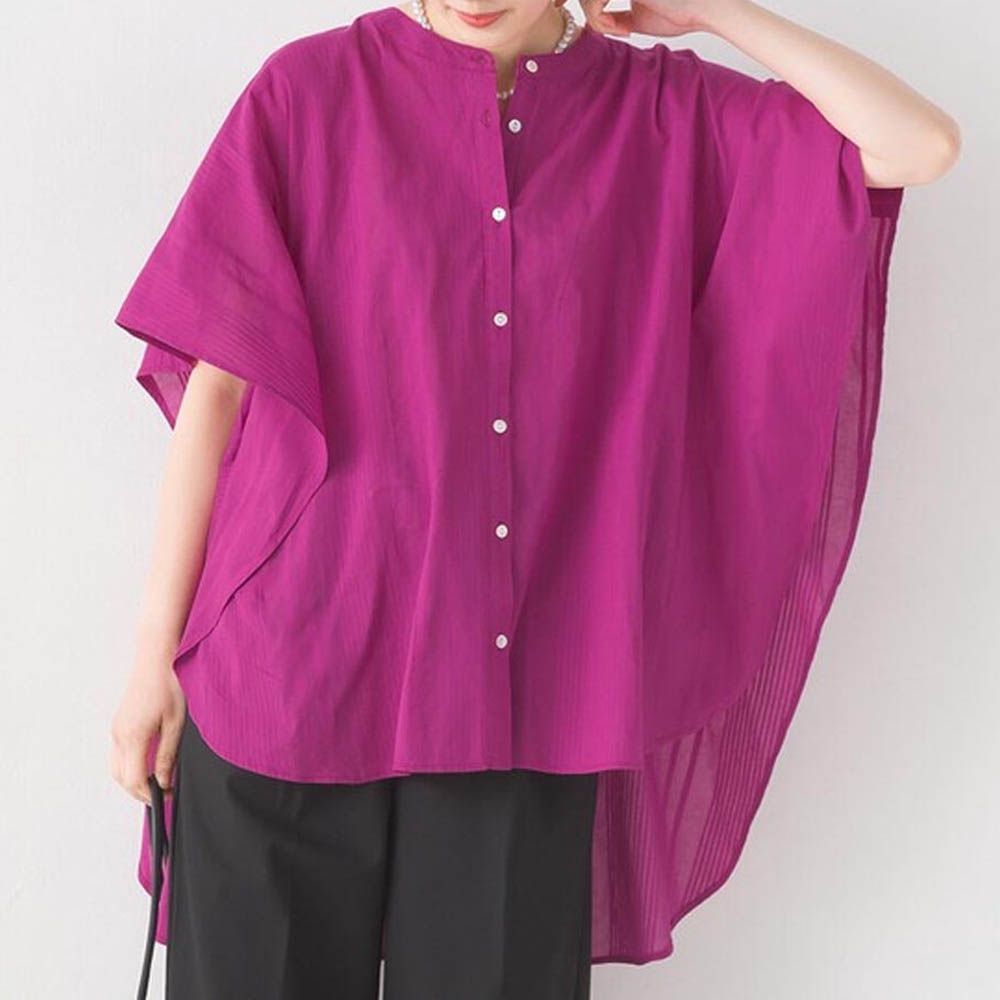 100%印度棉 大寬袖清爽襯衫-莓果紫