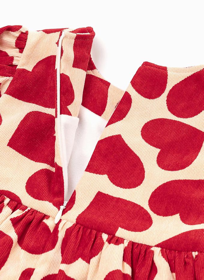 韓國 OZKIZ - (附小斜包) 紅色愛心燈芯絨洋裝-紅