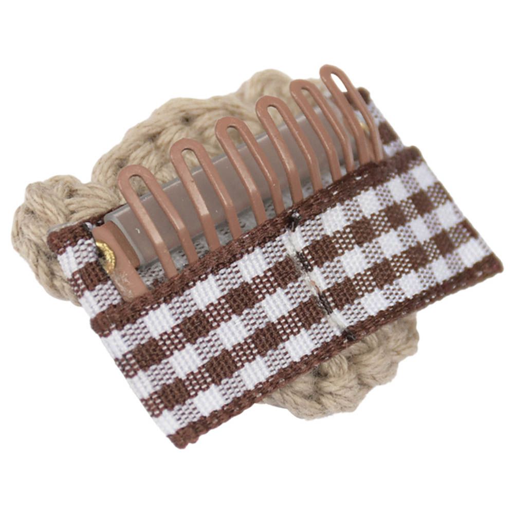 編織造型髮叉-小熊-淺卡其色