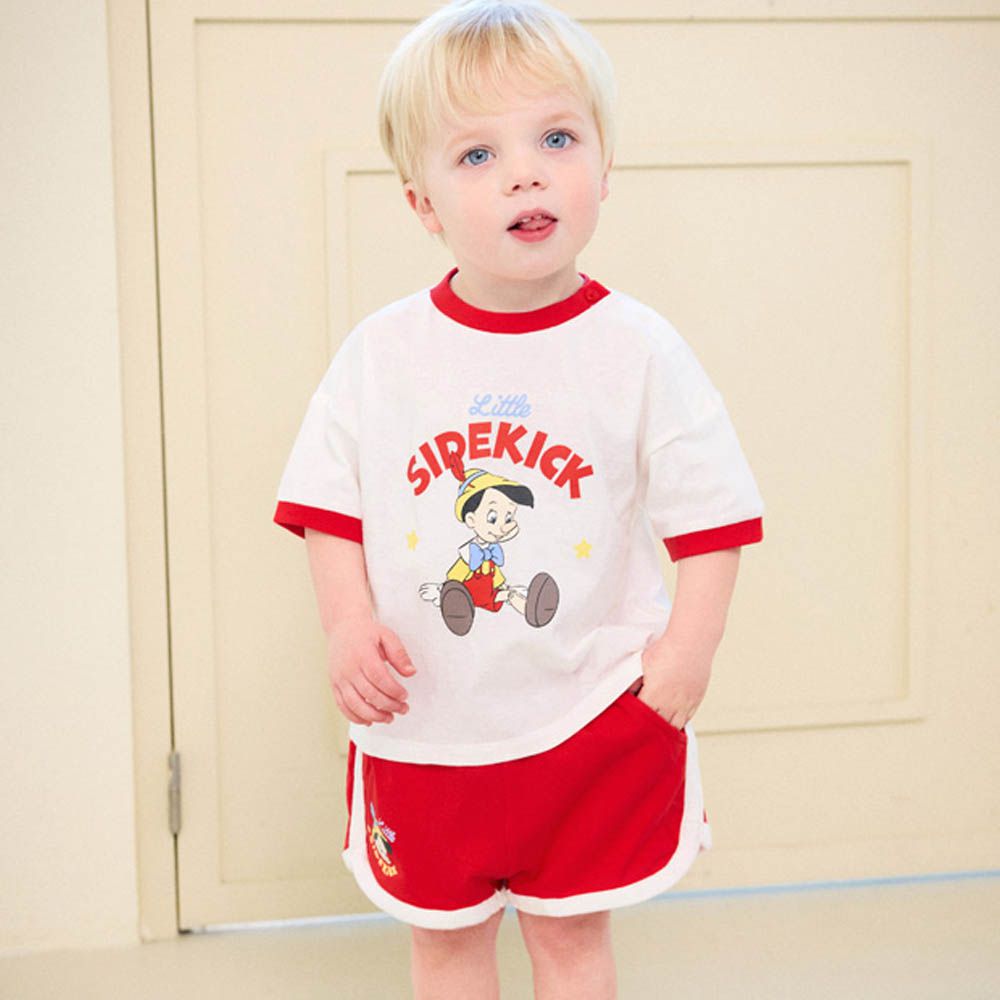 (聯名款)卡通小木偶休閒運動風短袖套裝-白X紅