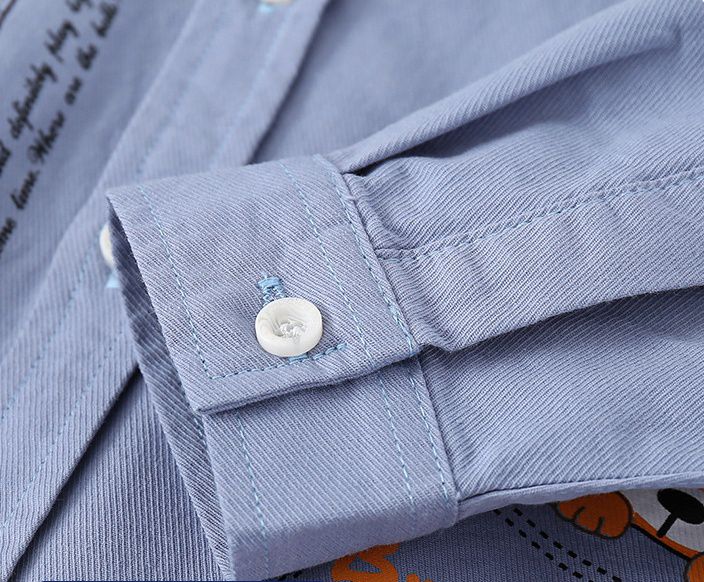 WELLKIDS - 純棉童趣長袖襯衫-畫畫熊-藍色